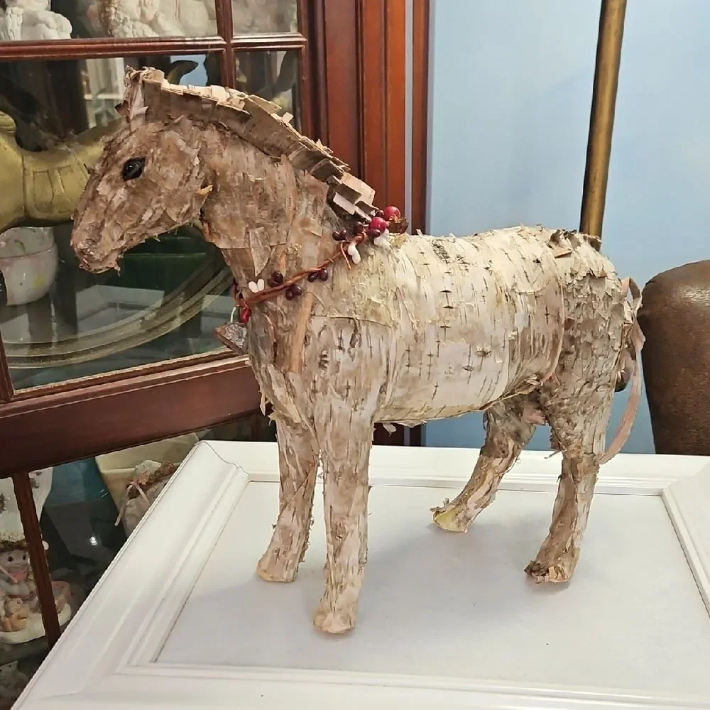 Rustic Tree Bark Birchwood Horse Sculpture